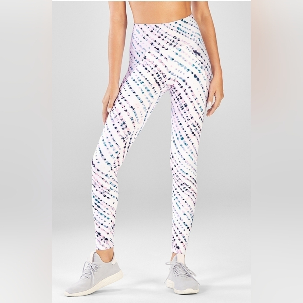Fabletics Dotted Splash Bubble Gum Define Power High Waisted Leggings - XL